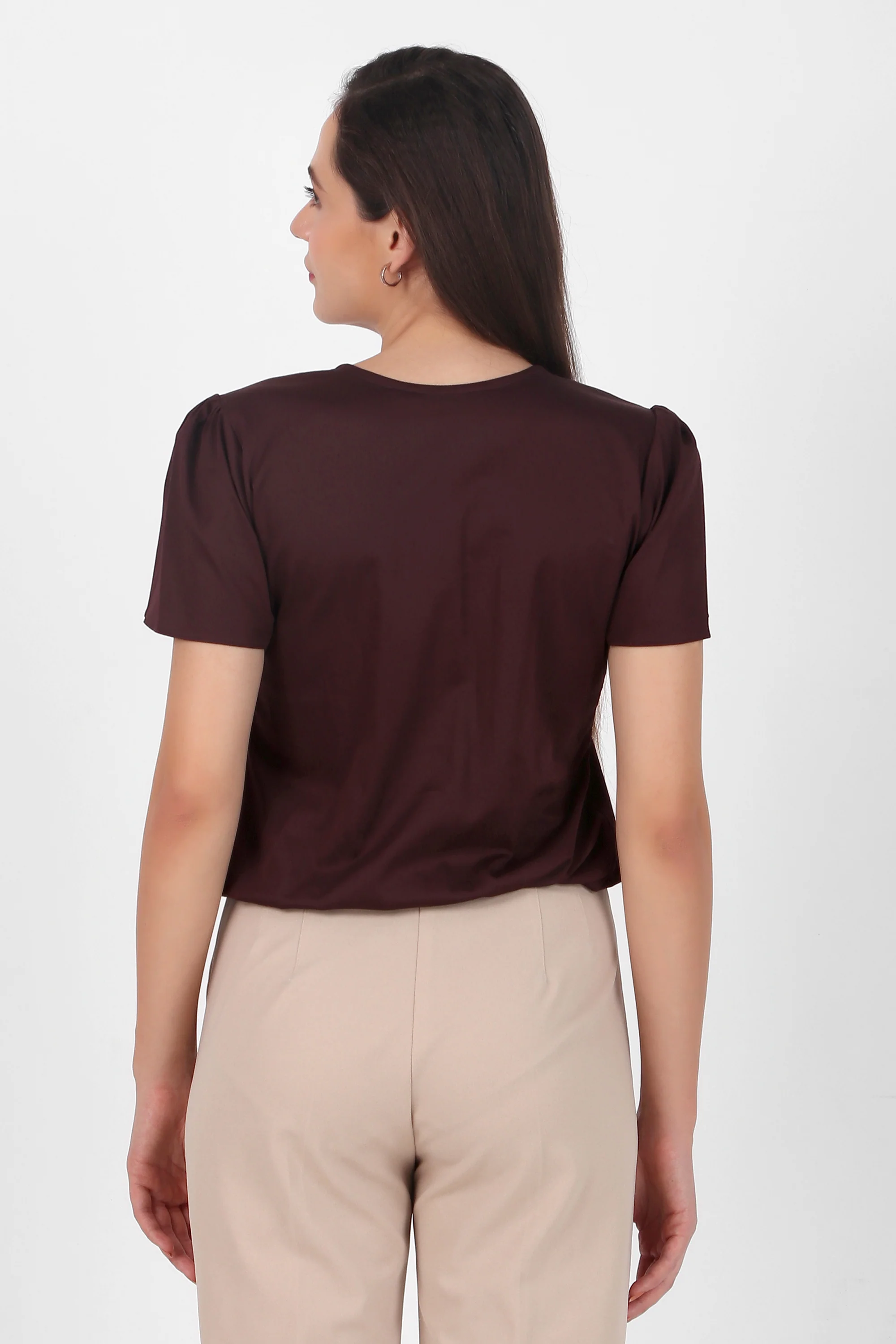 Classic Tulip Sleeves Cotton Top, Plum - Image 5