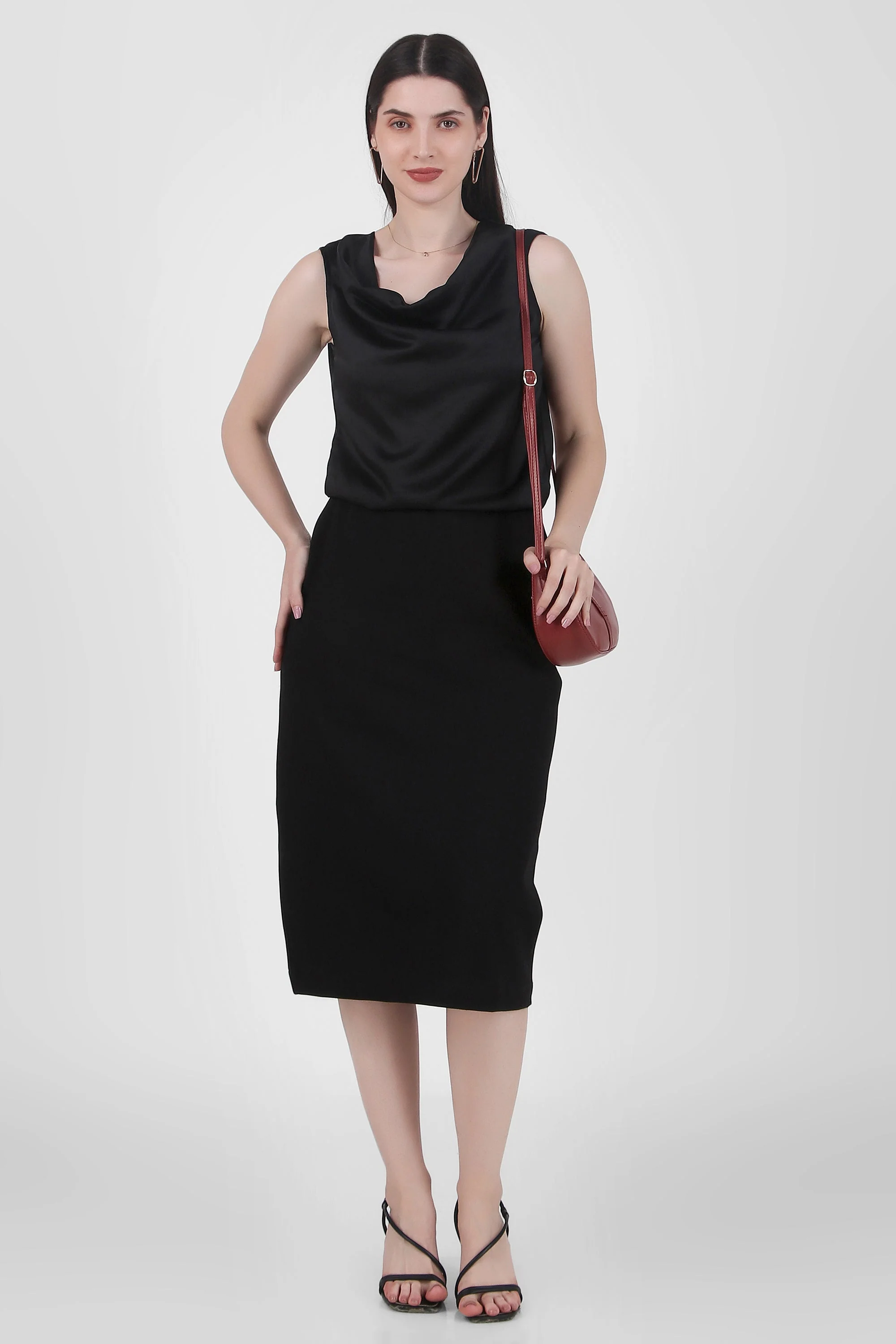 Drapey Cowl Neck Sleevless Top, Black - Image 5