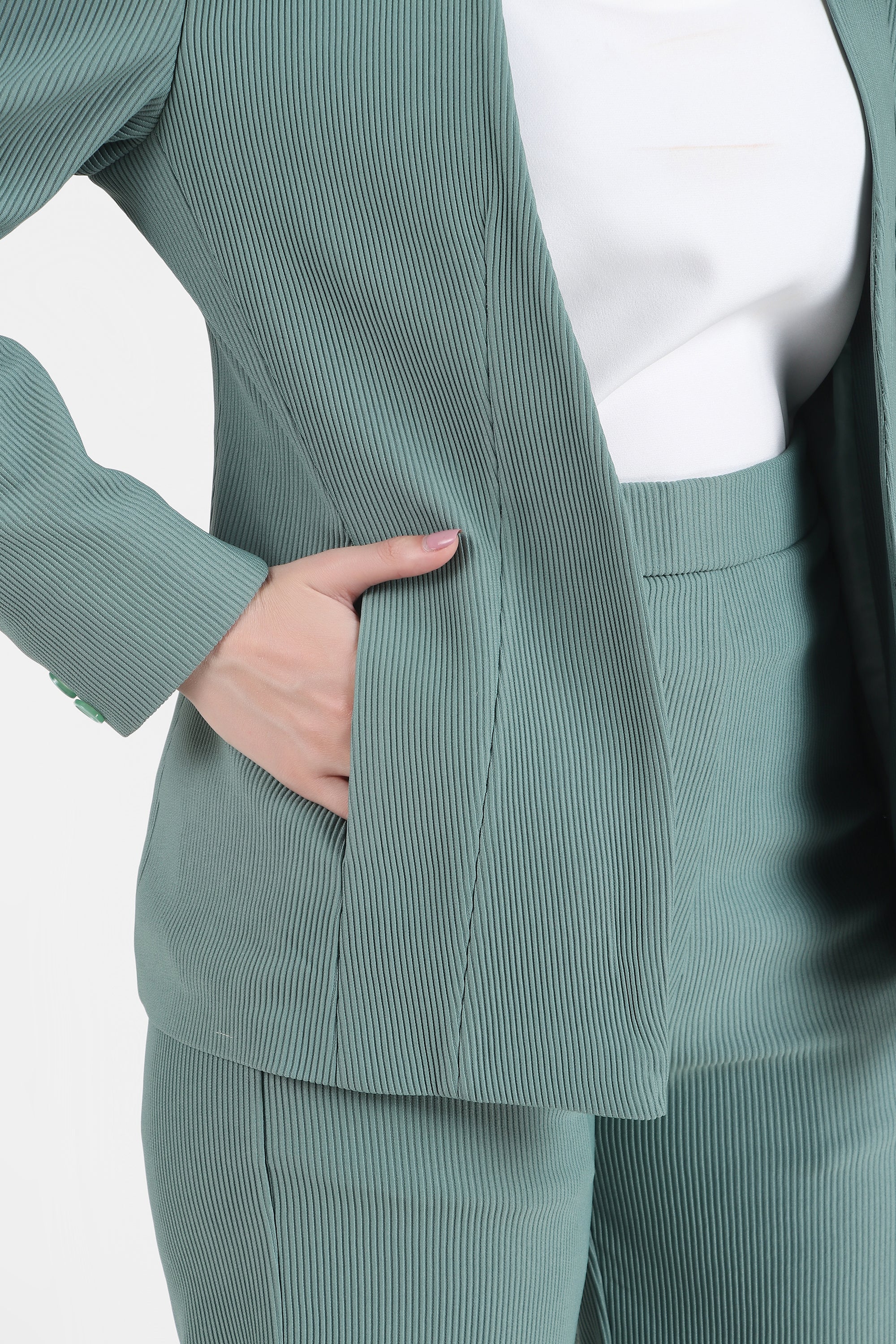 Front Open Style Blazer with Flowing Trousers, Sea Green - Image 11