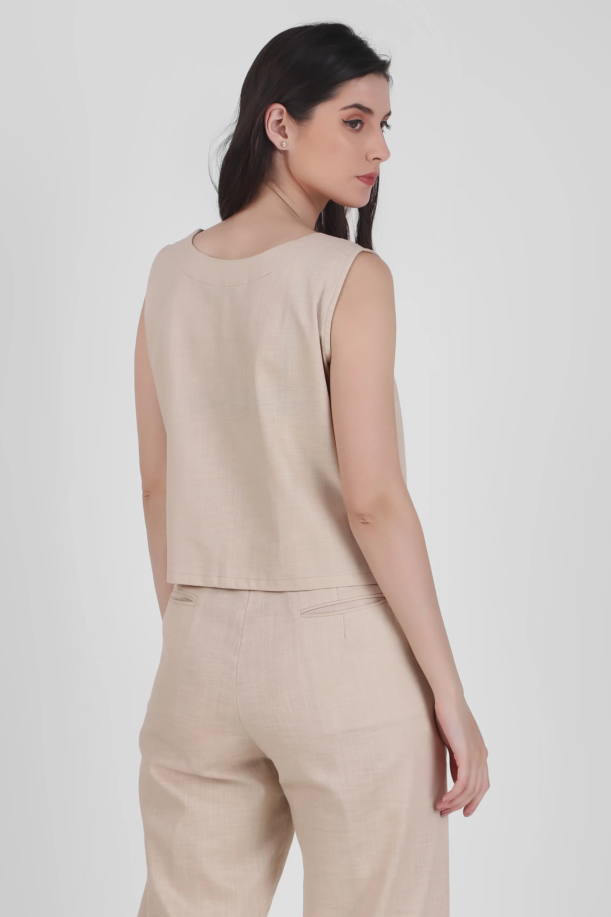 Linen Square Neck Tank, Beige - Image 4