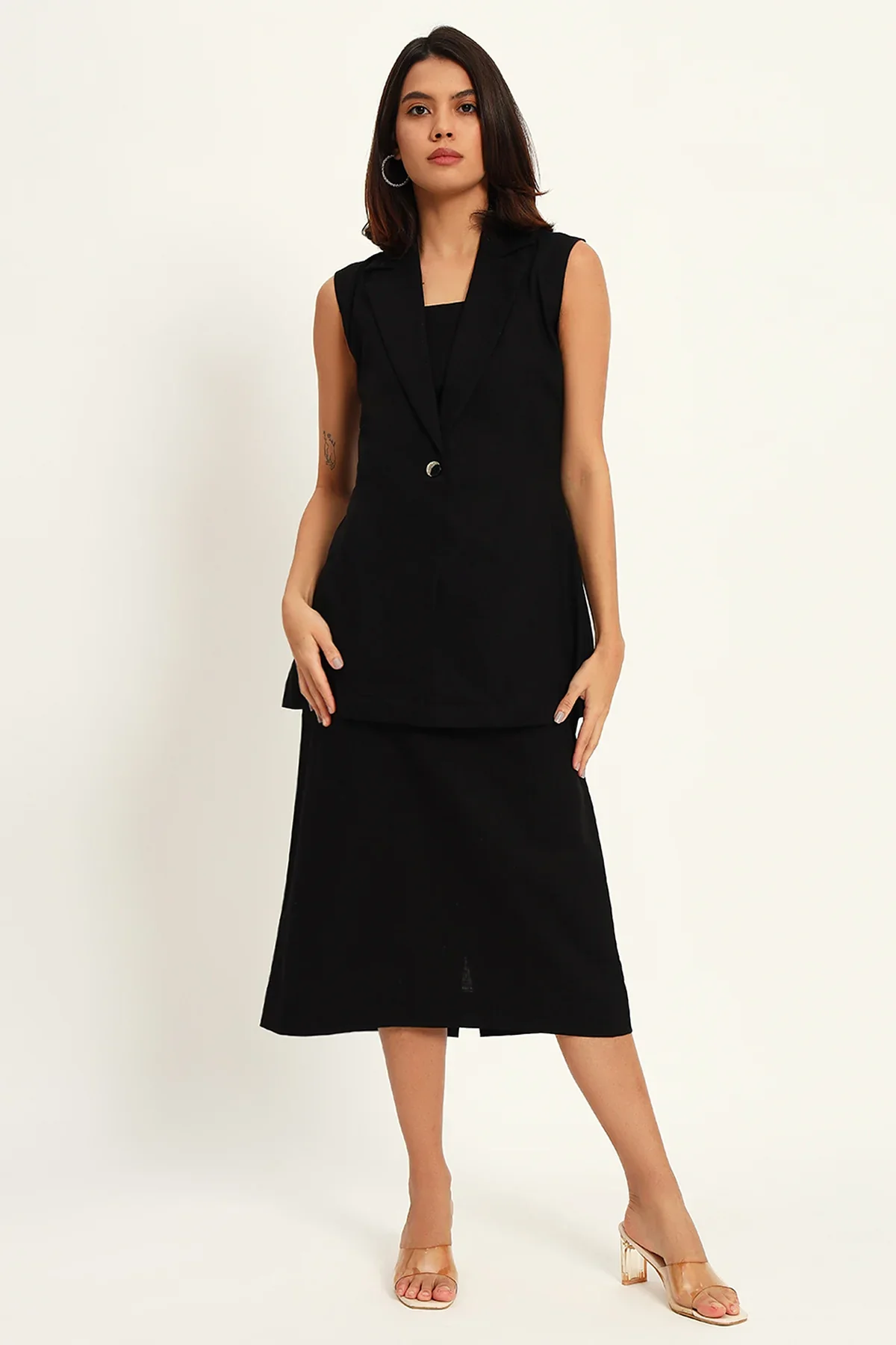 Luxe Linen Trio Jacket with Skirt Co-ord Set,  Black - Image 3