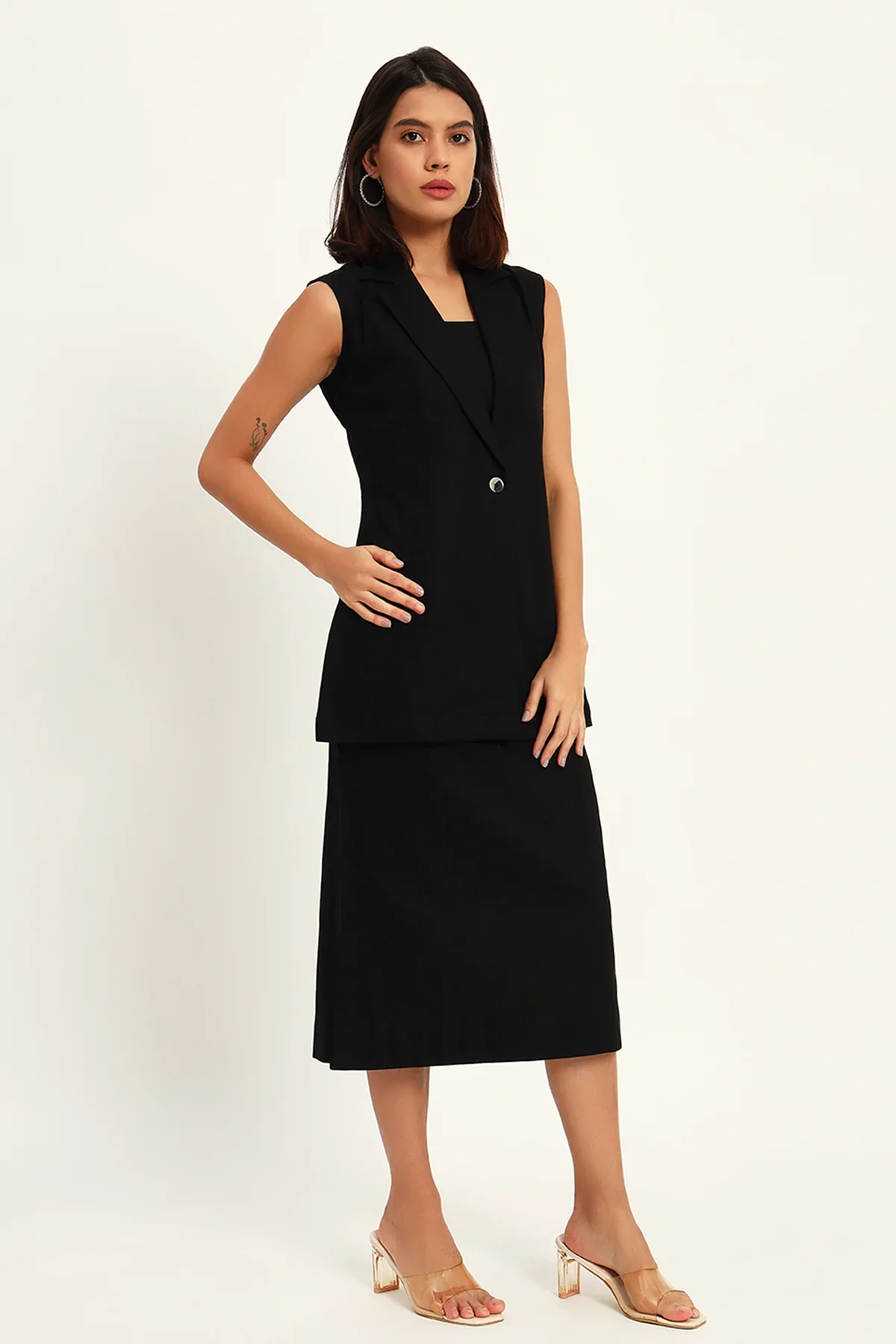 Luxe Linen Trio Jacket with Skirt Co-ord Set,  Black - Image 4