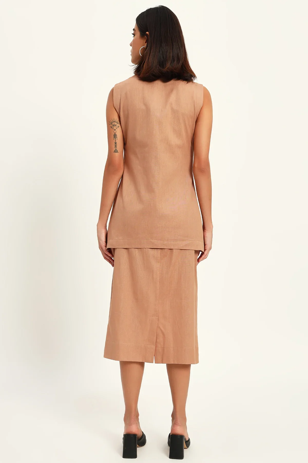 Luxe Linen Trio Jacket with Skirt Co-ord Set, Camel - Image 8