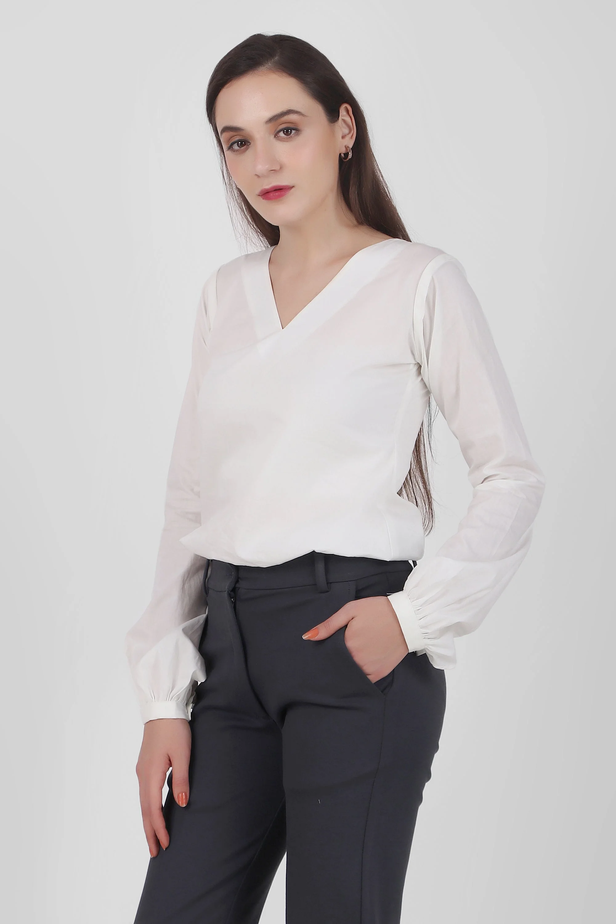 Puff Perfection, Long Sleeves Top,  White - Image 3