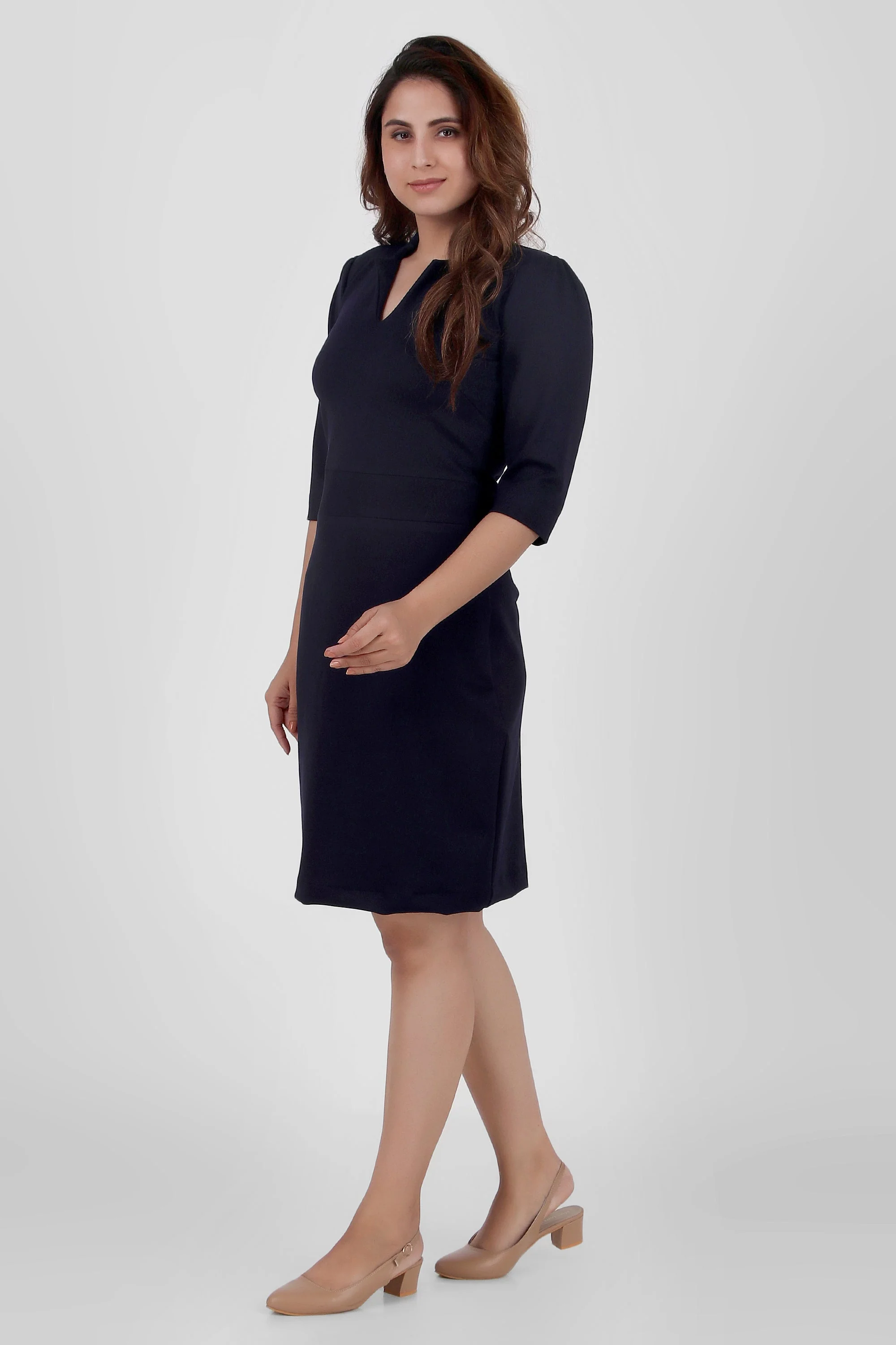 Puff Sleeves Stretch Sheath Dress,  Blue - Image 4