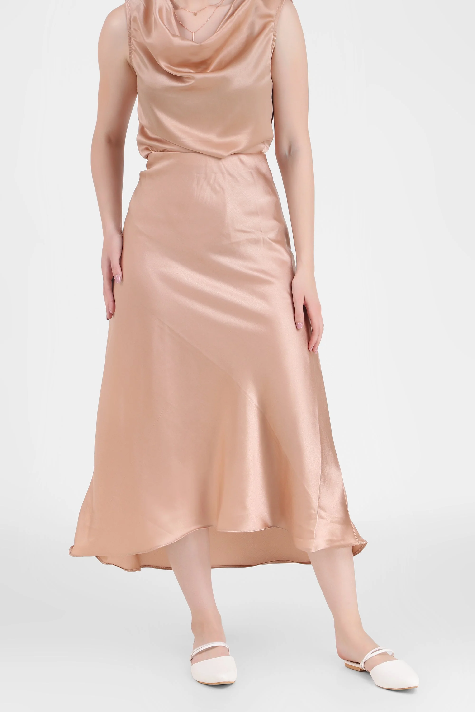 Satin Midi Skirt, Hazelnut - Image 4