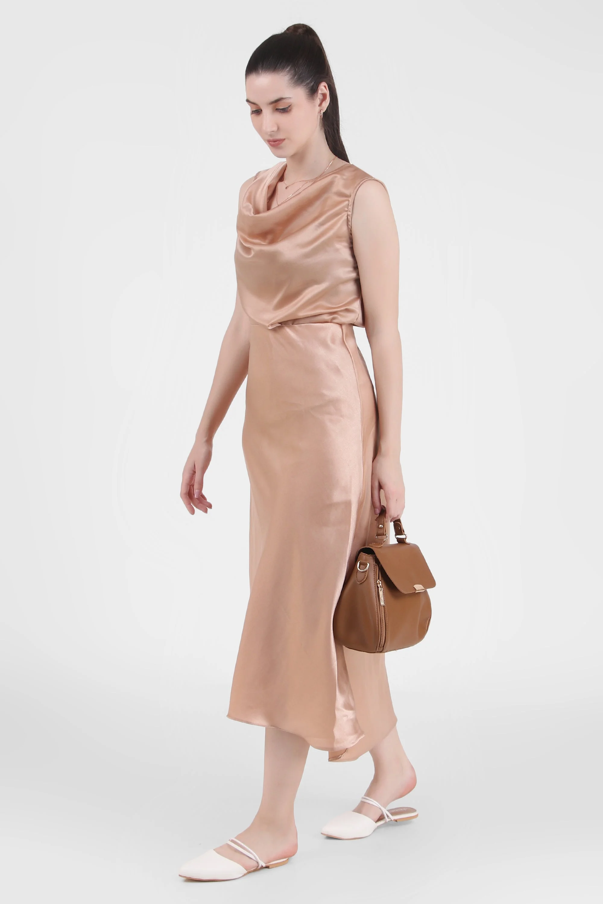 Satin Midi Skirt, Hazelnut - Image 6