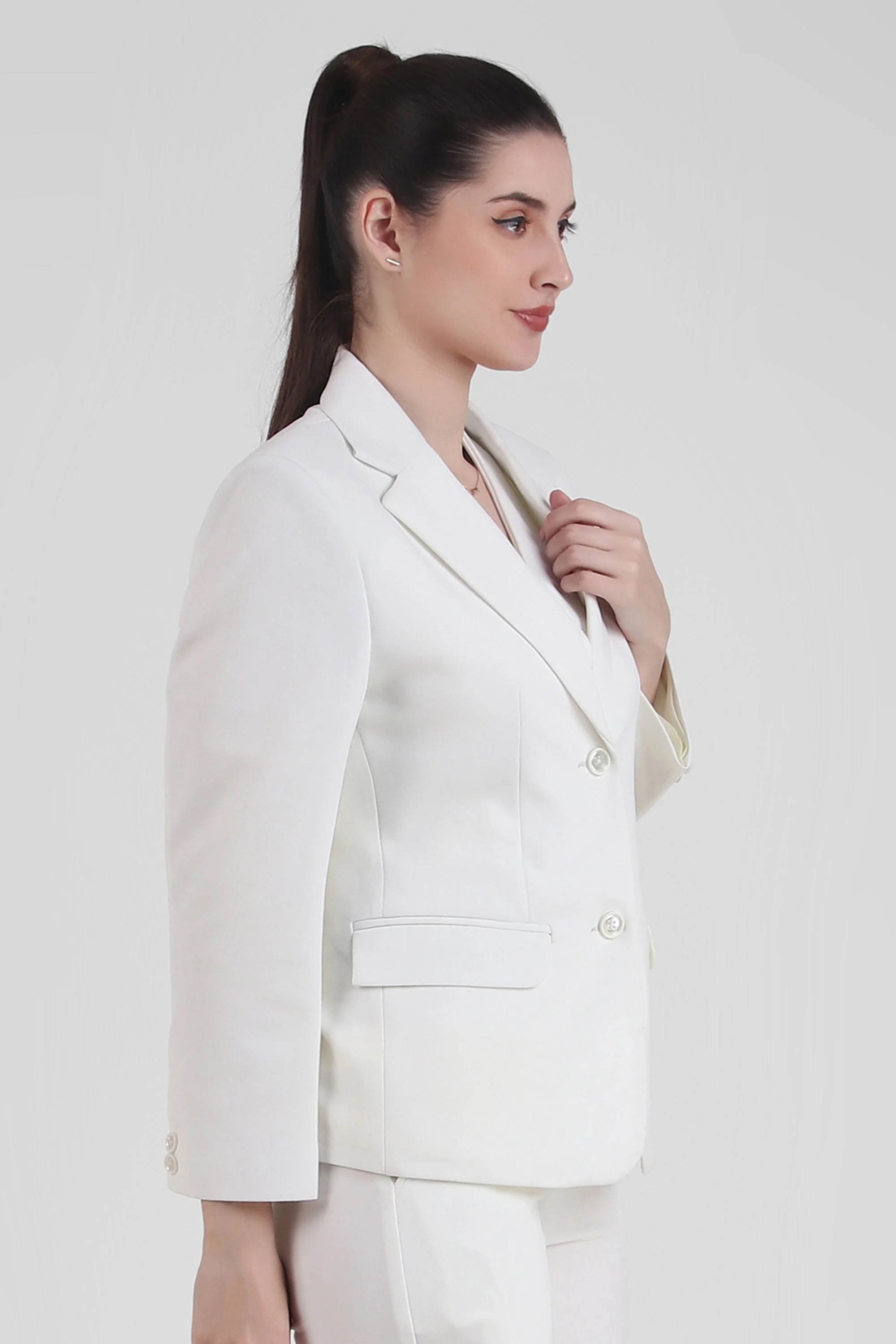 Stretch Crepe Single Breasted Blazer, Ivory - Image 3