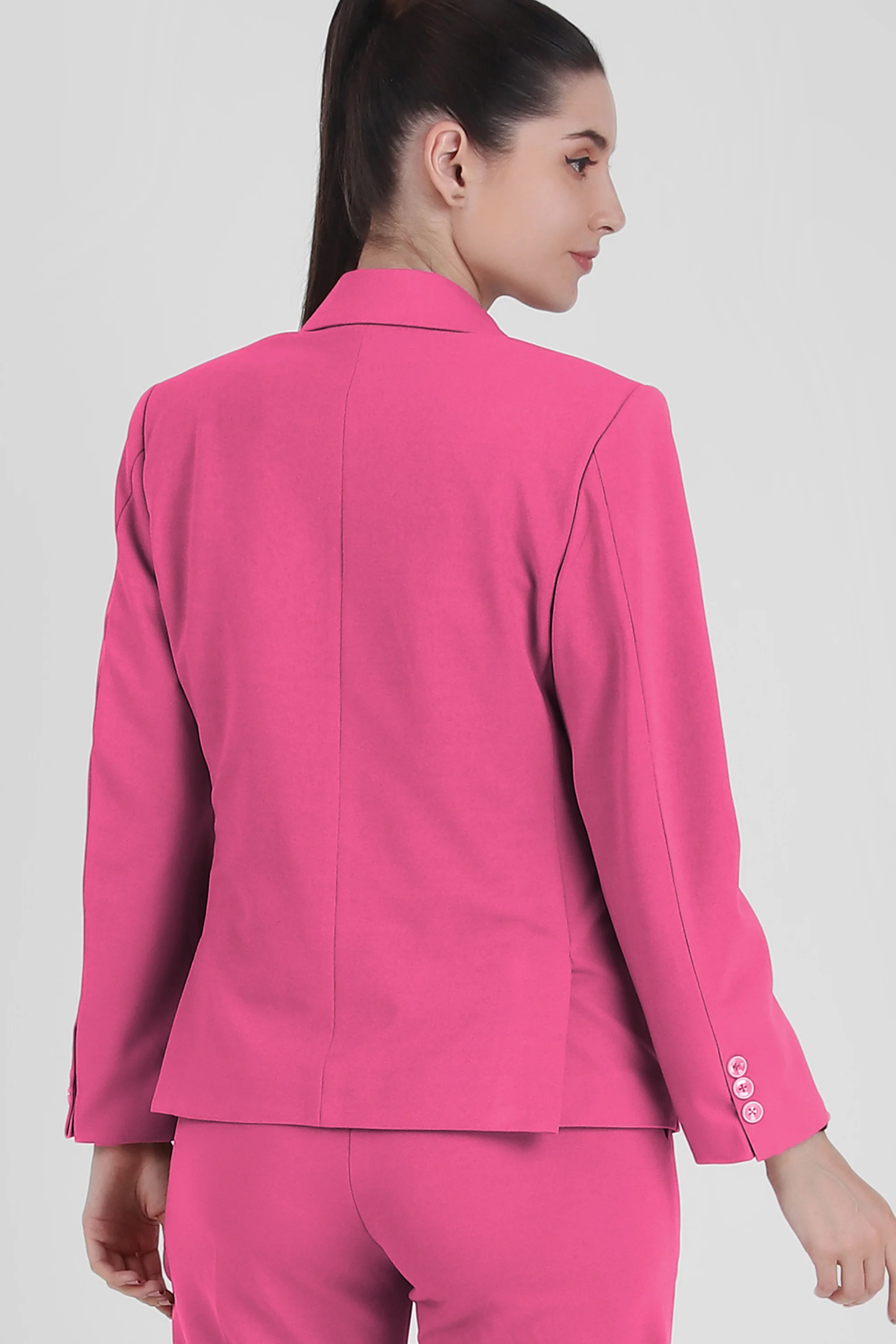 Stretch Crepe Single Breasted Blazer, Pink - Image 5