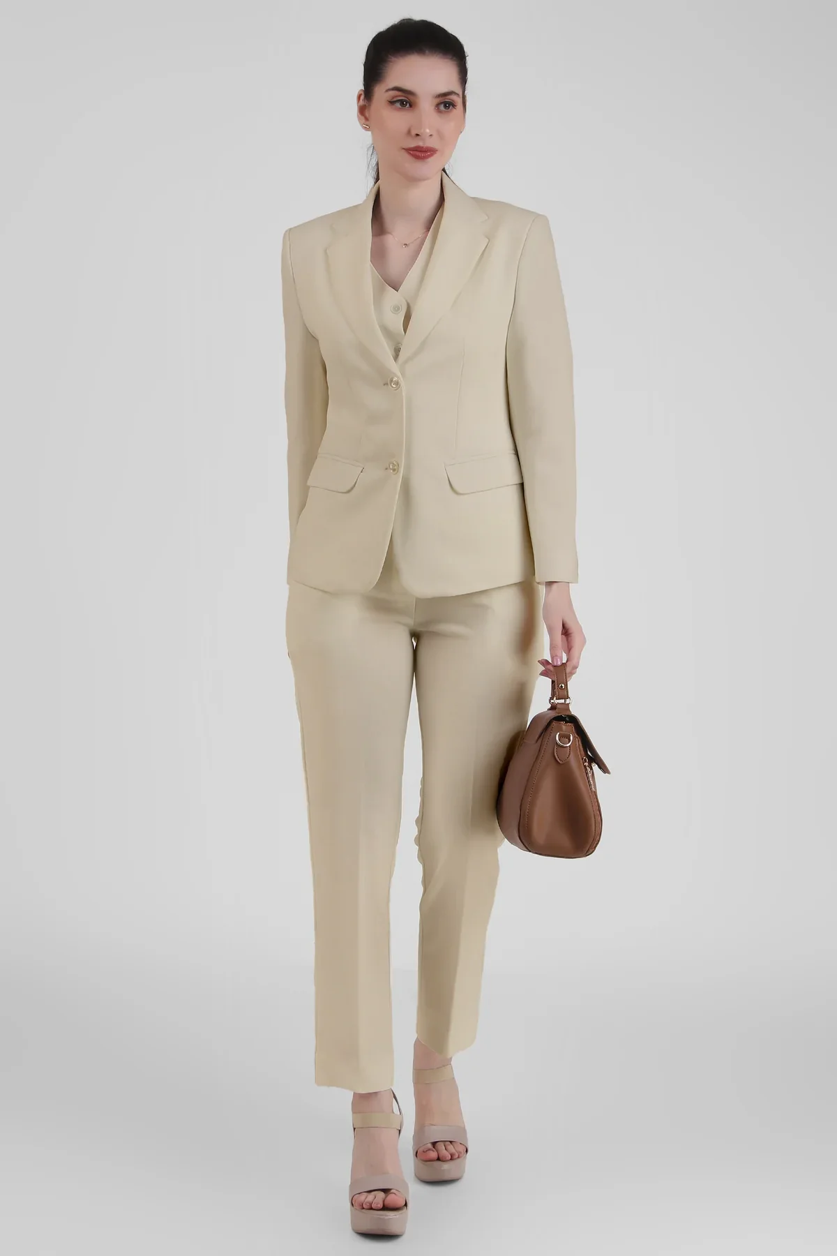 Stretch Crepe Single Breasted Blazer, Sand - Image 4