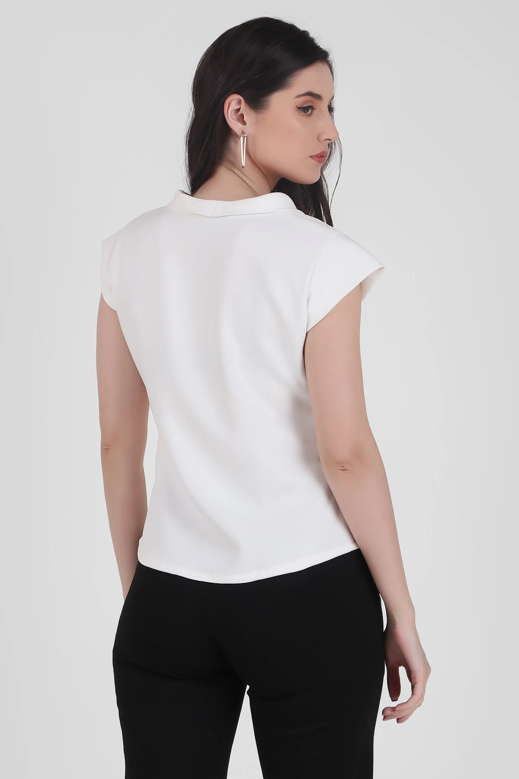 Timeless White Draped Neck Top - Image 3