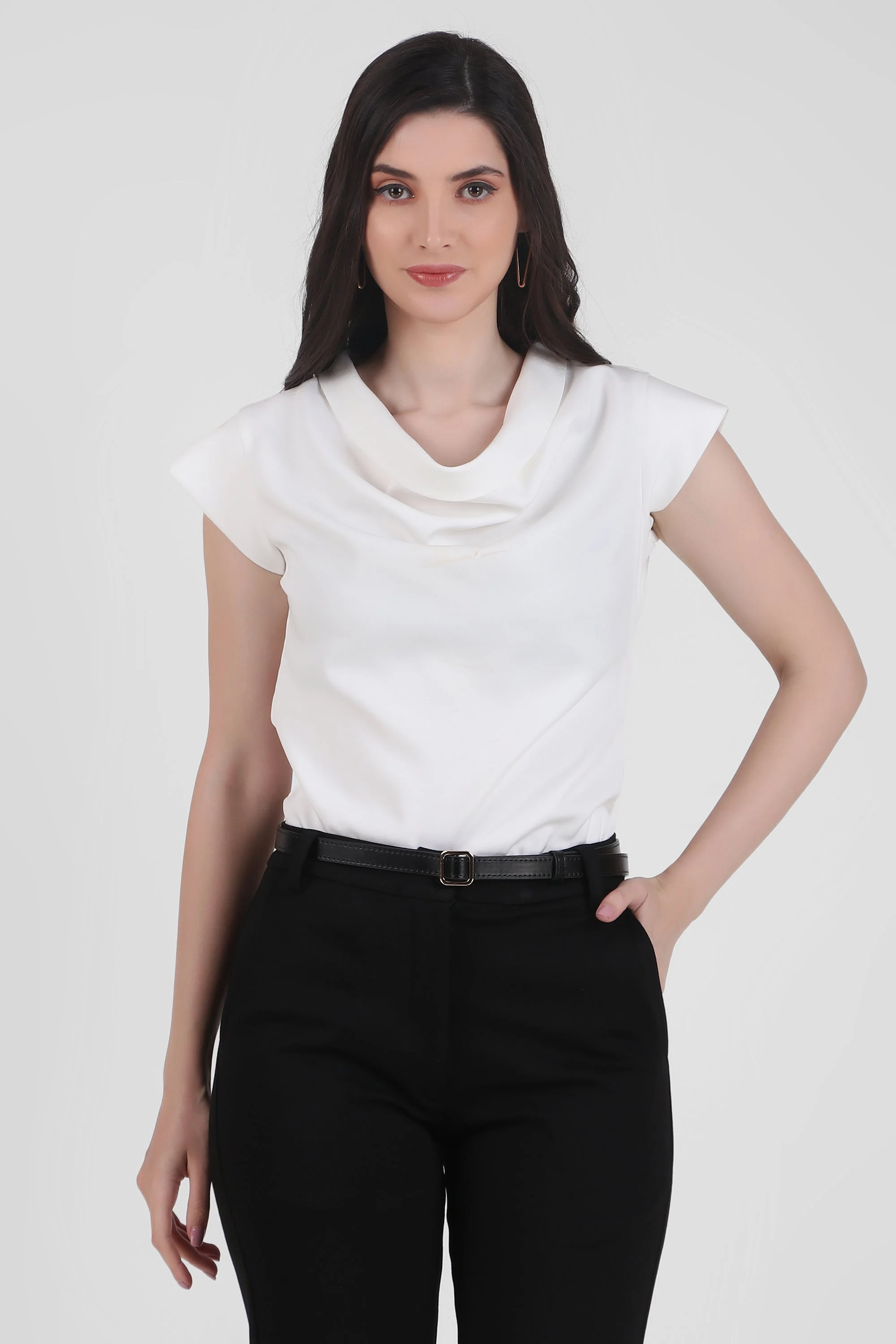 Timeless White Draped Neck Top - Image 4