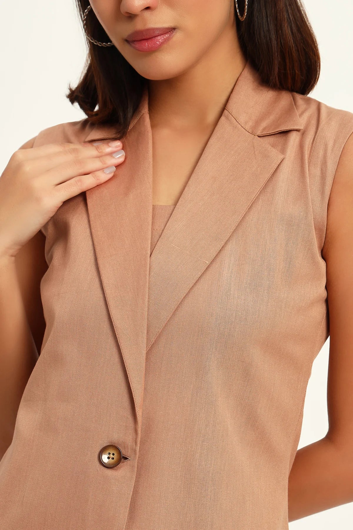 Versatile Linen Trio Jacket Co-ord Set, Camel - Image 5