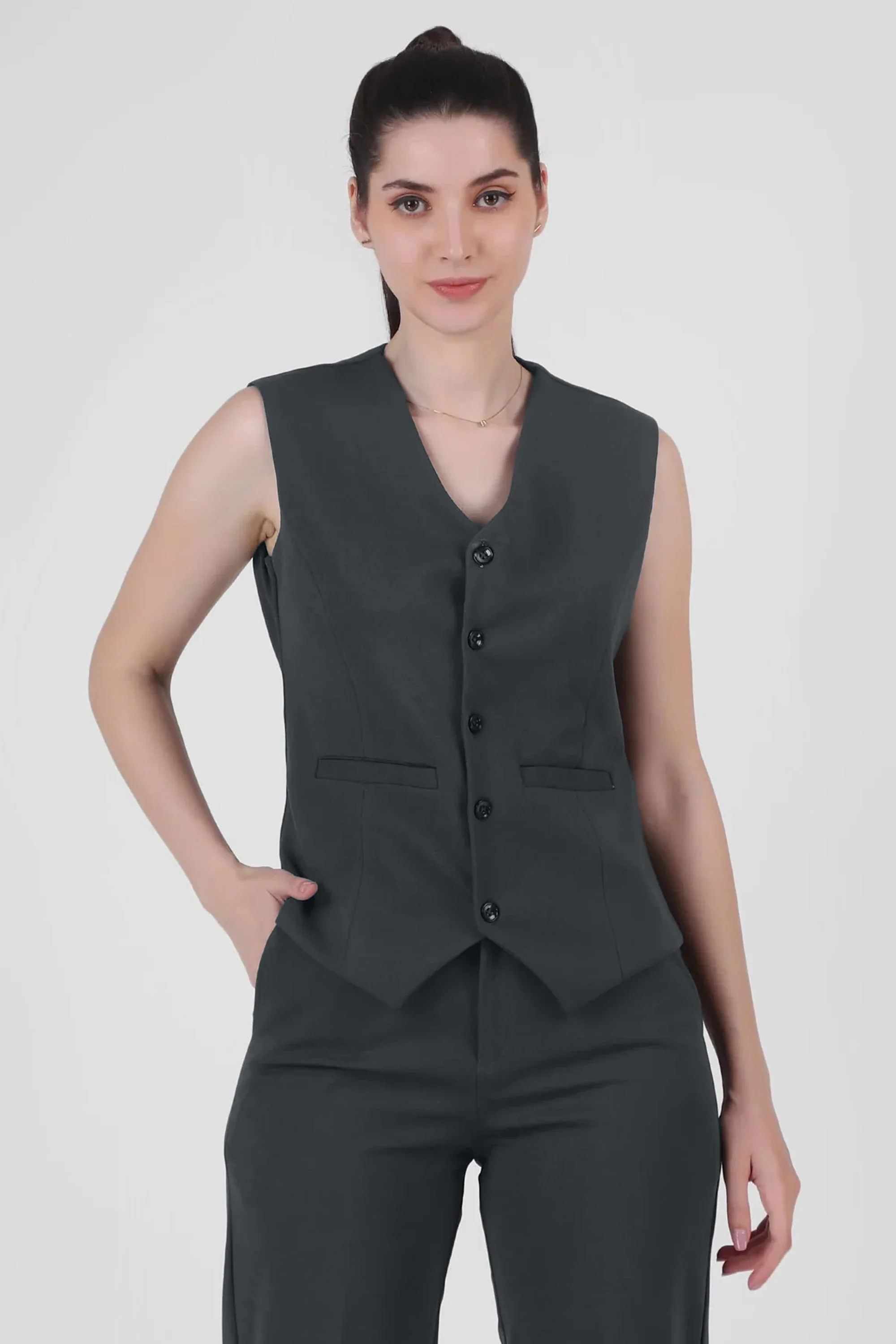Waistcoat And Trousers Co-ord Set - Bluish Gray - Image 3